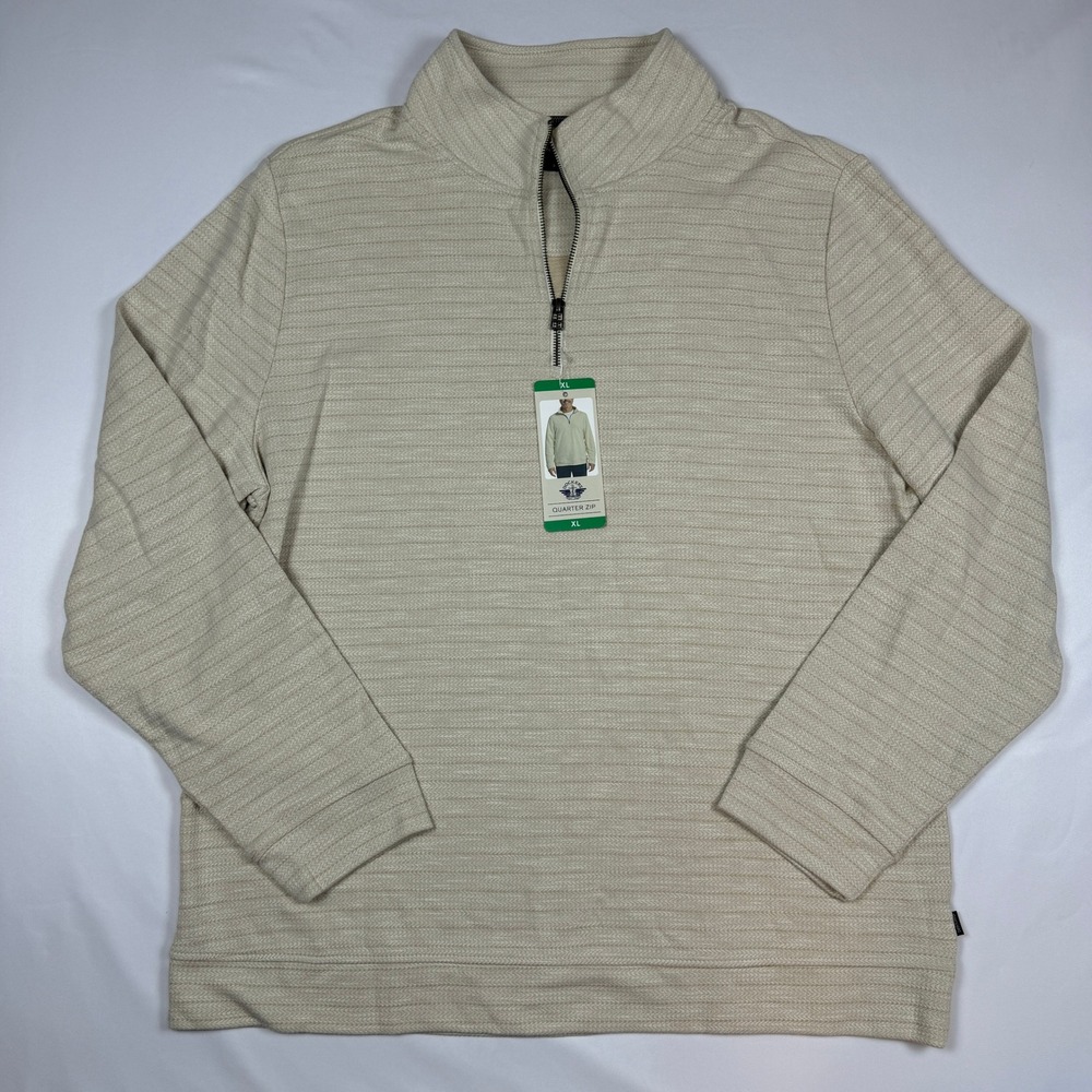 Dockers‎ Quarter Zip Pullover Mens XL Beige Textured Stripe Mock Neck Sweater
